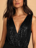 Ladies Sparkly Sequin Sleeveless V-Neck Bodysuit GKCM - SWEETKAMA