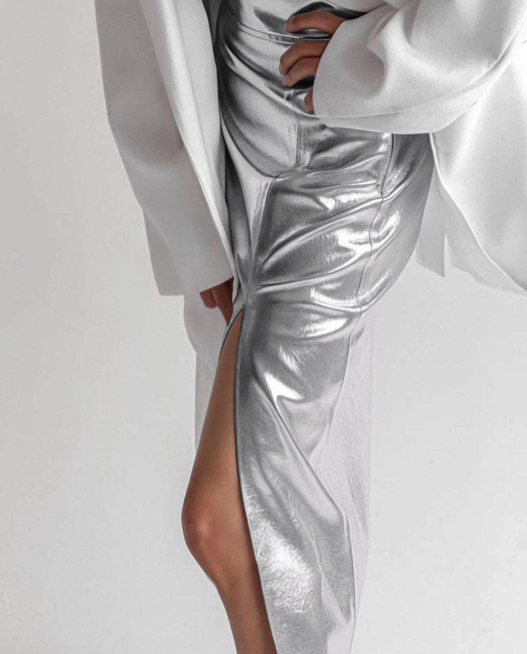 Ladies Split Leather Midi Skirt BSQ3632 - SWEETKAMA