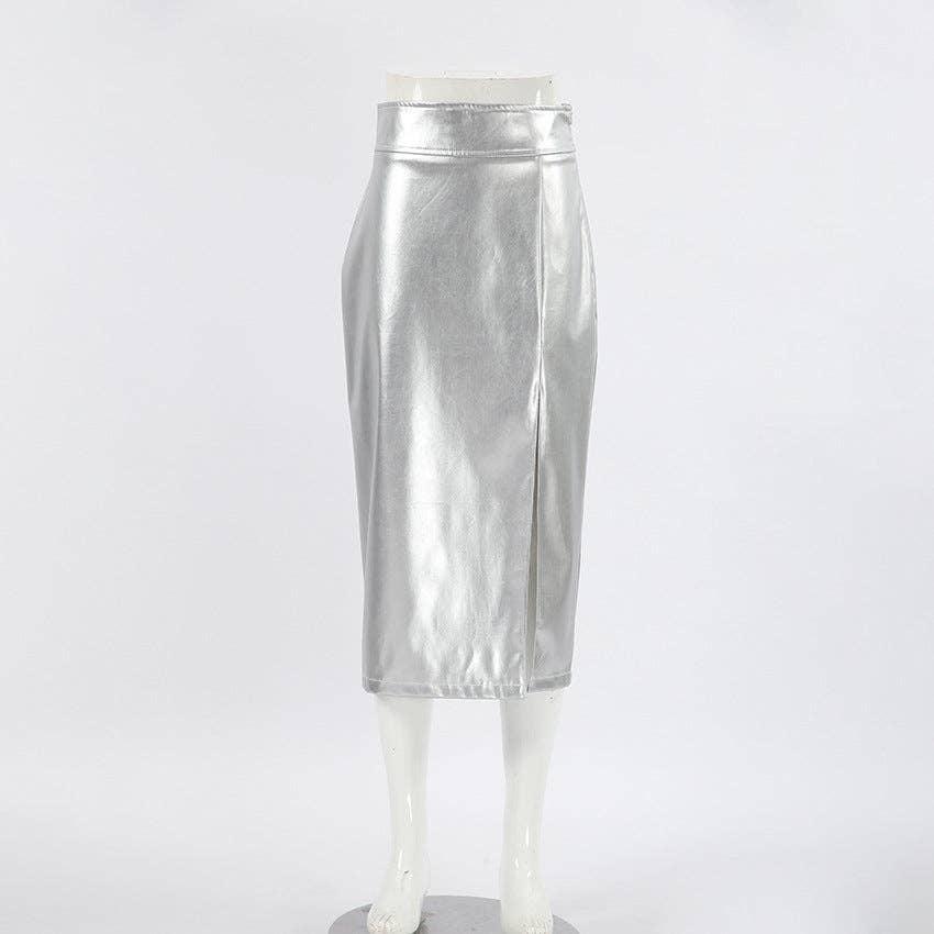 Ladies Split Leather Midi Skirt BSQ3632 - SWEETKAMA