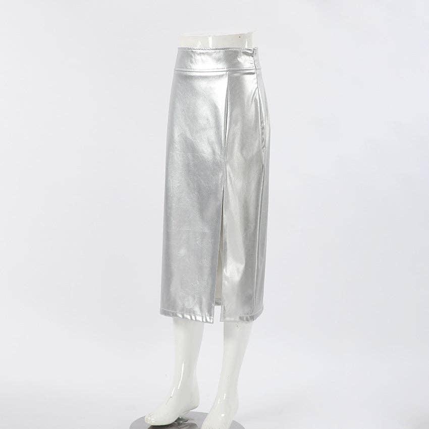 Ladies Split Leather Midi Skirt BSQ3632 - SWEETKAMA