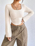 Ladies Square Neck Ribbed Knit Tee 5003# - SWEETKAMA