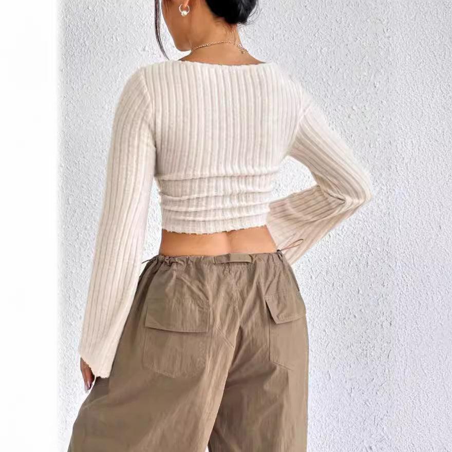 Ladies Square Neck Ribbed Knit Tee 5003# - SWEETKAMA