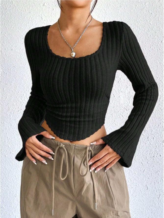 Ladies Square Neck Ribbed Knit Tee 5003# - SWEETKAMA
