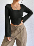 Ladies Square Neck Ribbed Knit Tee 5003# - SWEETKAMA