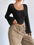 Ladies Square Neck Ribbed Knit Tee 5003# - SWEETKAMA