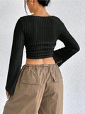 Ladies Square Neck Ribbed Knit Tee 5003# - SWEETKAMA