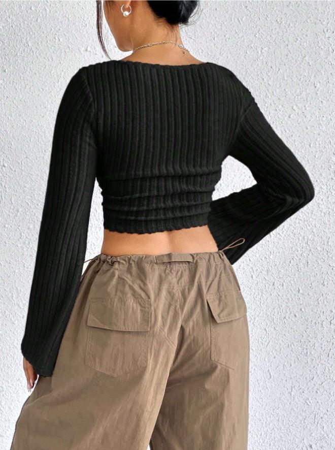Ladies Square Neck Ribbed Knit Tee 5003# - SWEETKAMA