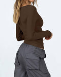 Ladies Square Neck Solid Color Casual Tee ESVO - SWEETKAMA