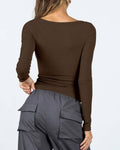 Ladies Square Neck Solid Color Casual Tee ESVO - SWEETKAMA
