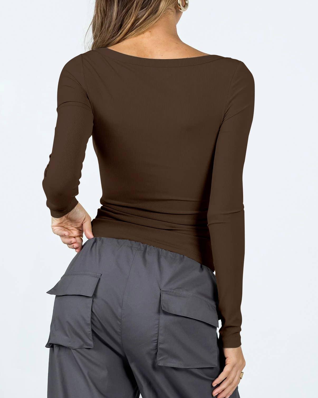 Ladies Square Neck Solid Color Casual Tee ESVO - SWEETKAMA