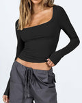 Ladies Square Neck Solid Color Casual Tee ESVO - SWEETKAMA