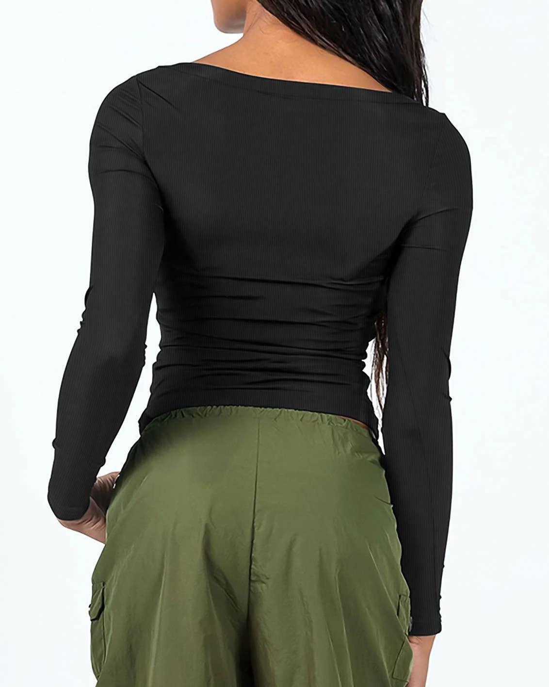Ladies Square Neck Solid Color Casual Tee ESVO - SWEETKAMA