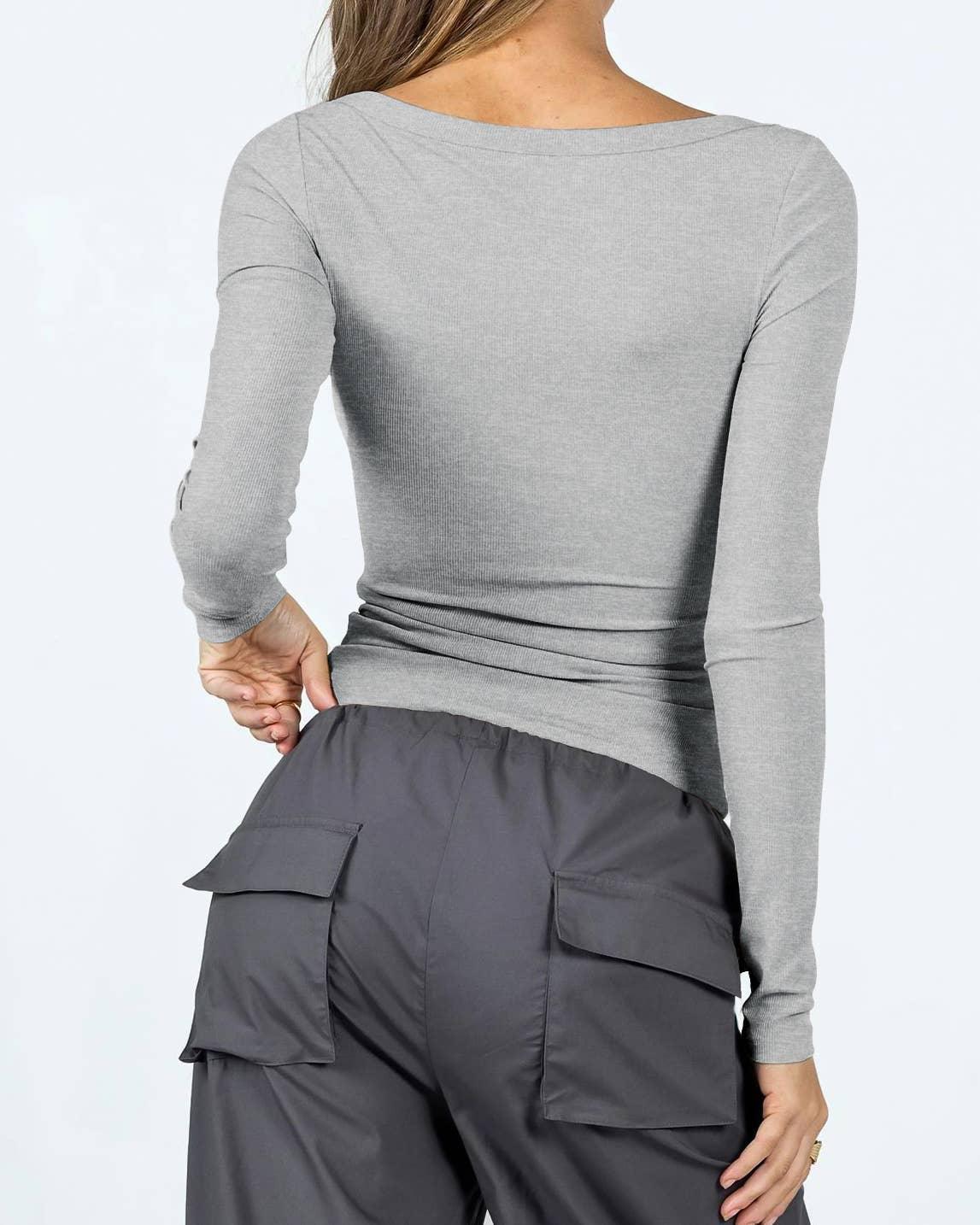Ladies Square Neck Solid Color Casual Tee ESVO - SWEETKAMA