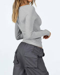 Ladies Square Neck Solid Color Casual Tee ESVO - SWEETKAMA