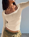 Ladies Square Neck Solid Color Casual Tee ESVO - SWEETKAMA
