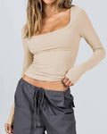 Ladies Square Neck Solid Color Casual Tee ESVO - SWEETKAMA