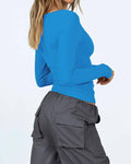 Ladies Square Neck Solid Color Casual Tee ESVO - SWEETKAMA