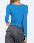 Ladies Square Neck Solid Color Casual Tee ESVO - SWEETKAMA