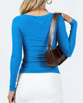Ladies Square Neck Solid Color Casual Tee ESVO - SWEETKAMA
