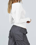 Ladies Square Neck Solid Color Casual Tee ESVO - SWEETKAMA