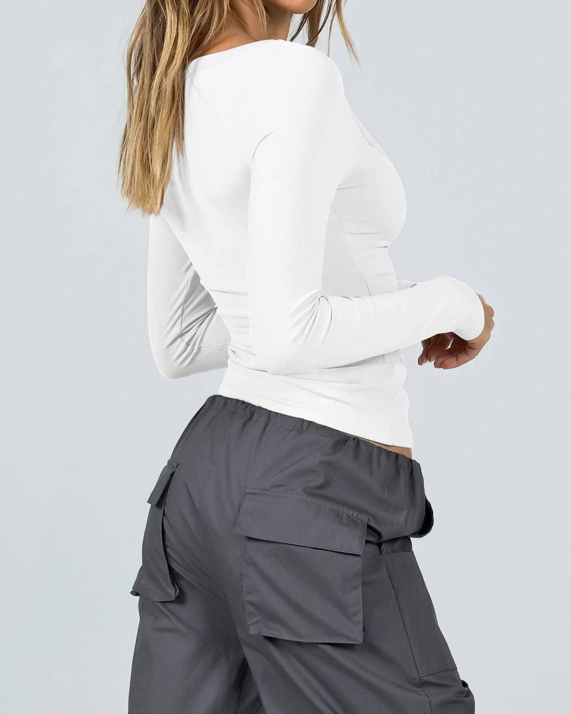 Ladies Square Neck Solid Color Casual Tee ESVO - SWEETKAMA