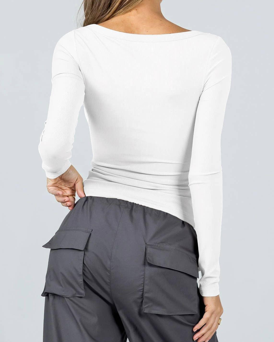 Ladies Square Neck Solid Color Casual Tee ESVO - SWEETKAMA