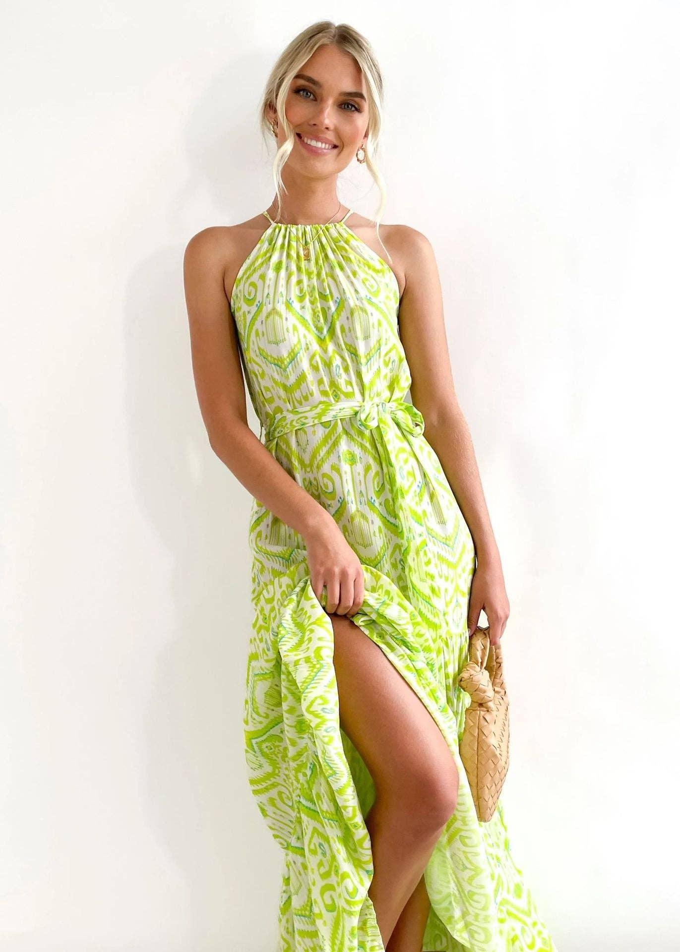 Ladies Strape Shoulder Argyle Print Daily Midi Dress 23278 - SWEETKAMA