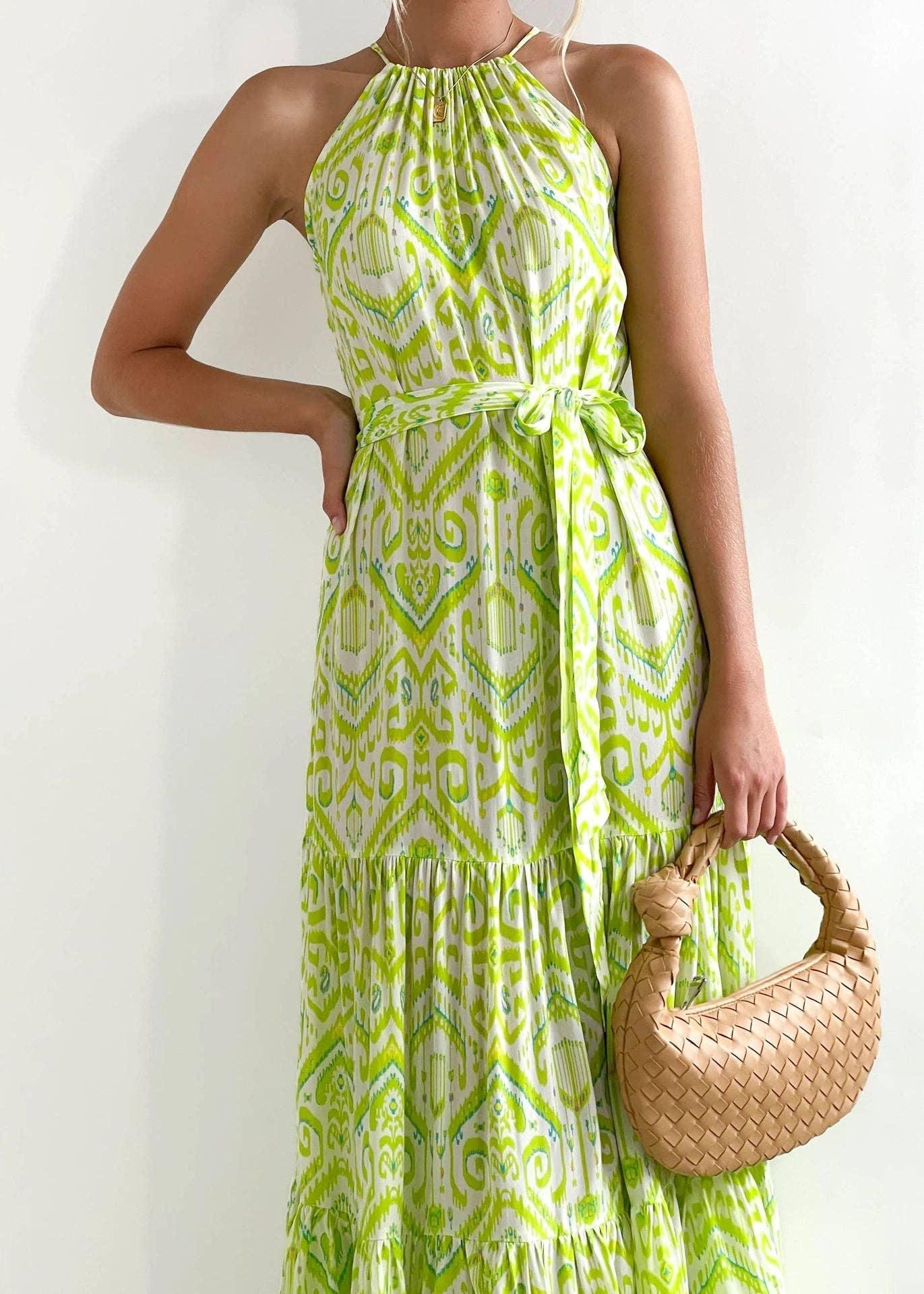 Ladies Strape Shoulder Argyle Print Daily Midi Dress 23278 - SWEETKAMA