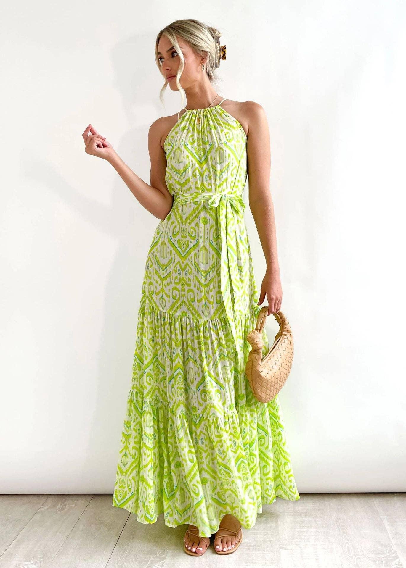 Ladies Strape Shoulder Argyle Print Daily Midi Dress 23278 - SWEETKAMA