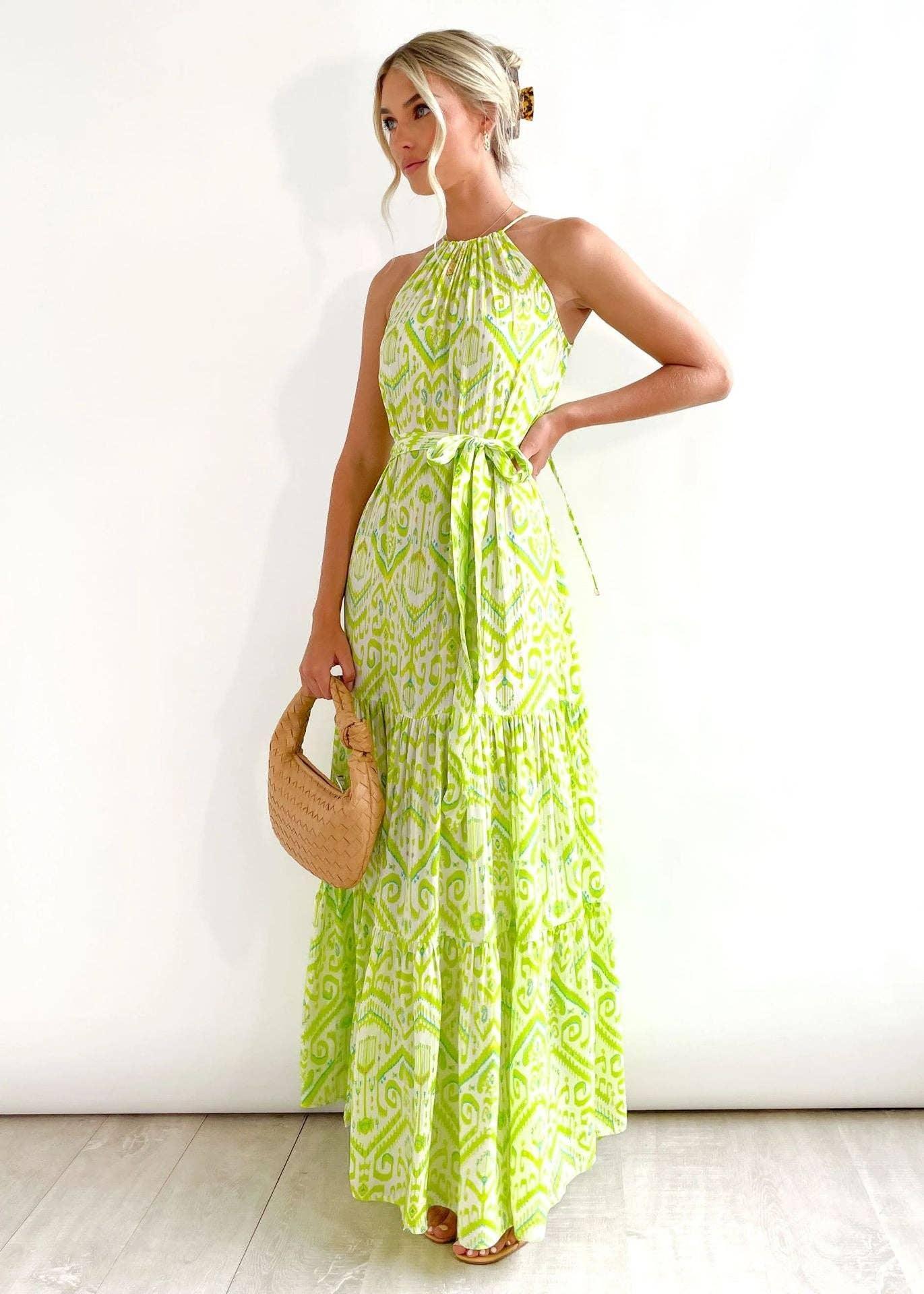 Ladies Strape Shoulder Argyle Print Daily Midi Dress 23278 - SWEETKAMA