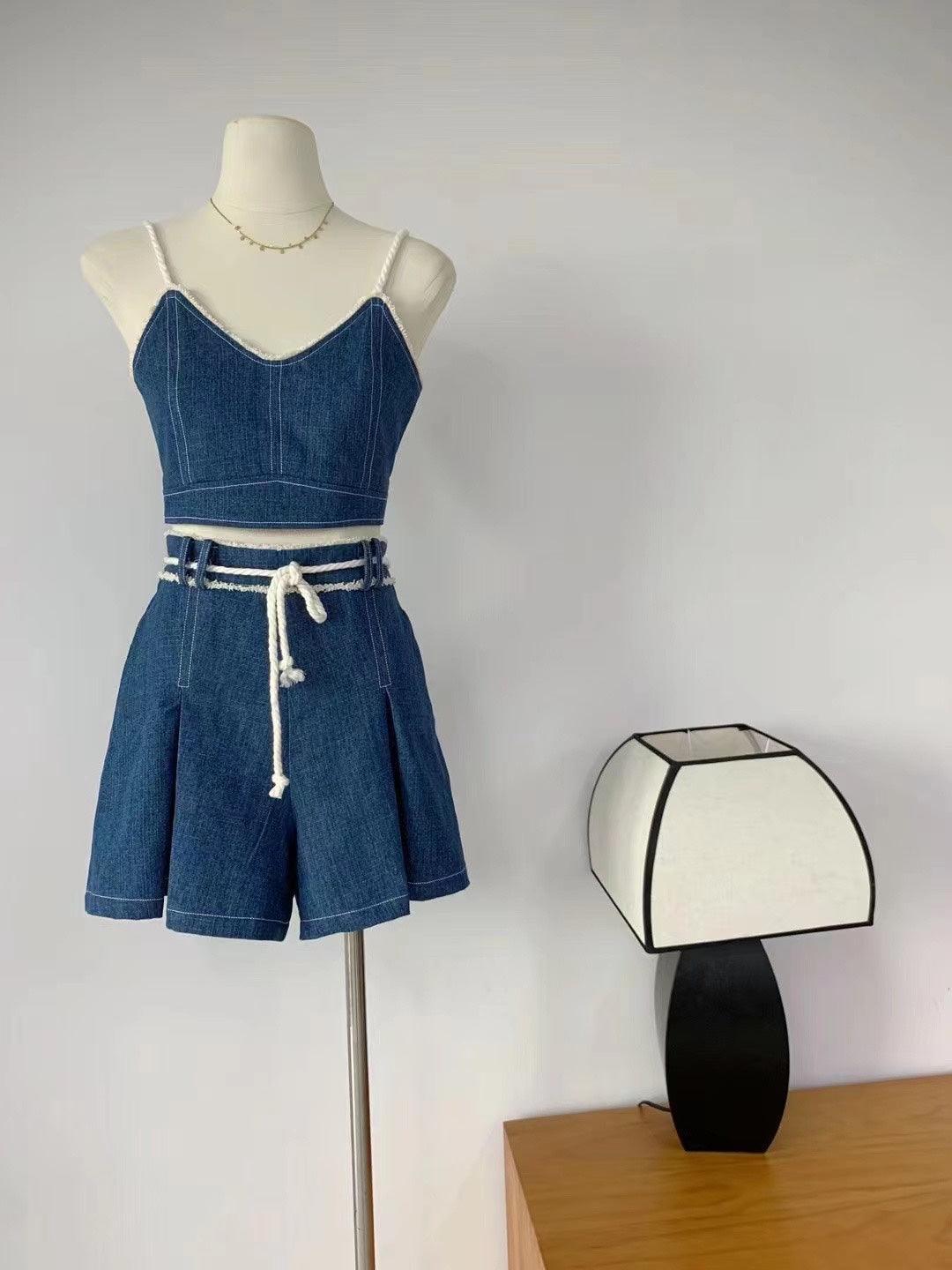 Ladies Strape Shoulder Denim Mini Dress SKST392 - SWEETKAMA