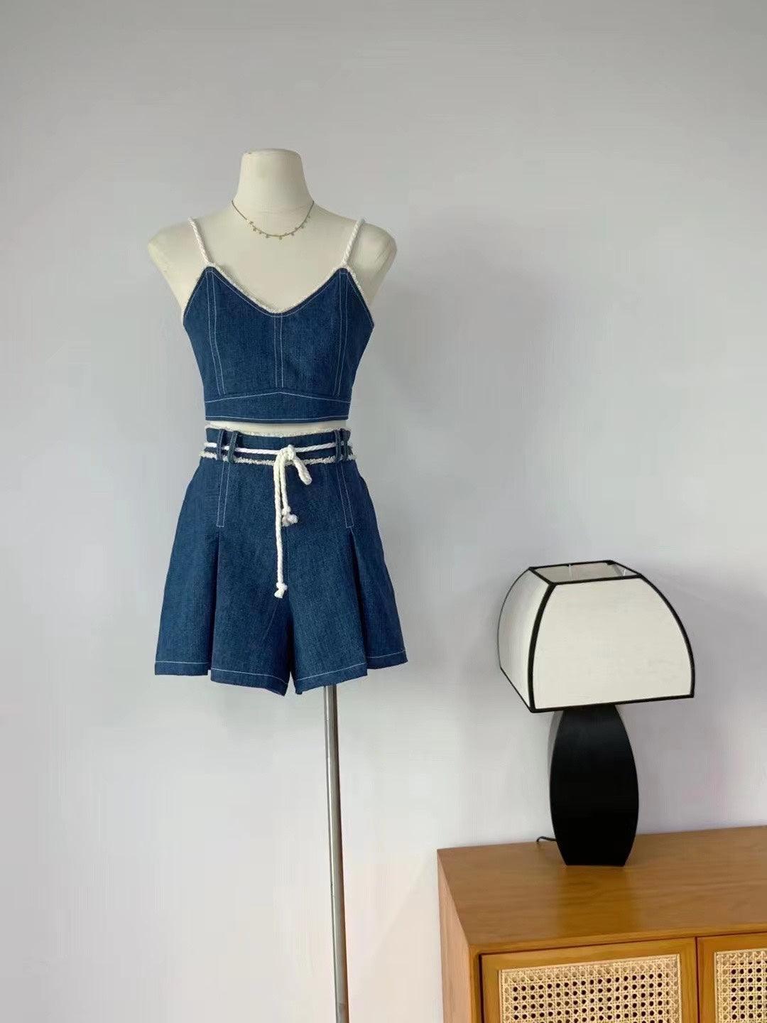 Ladies Strape Shoulder Denim Mini Dress SKST392 - SWEETKAMA