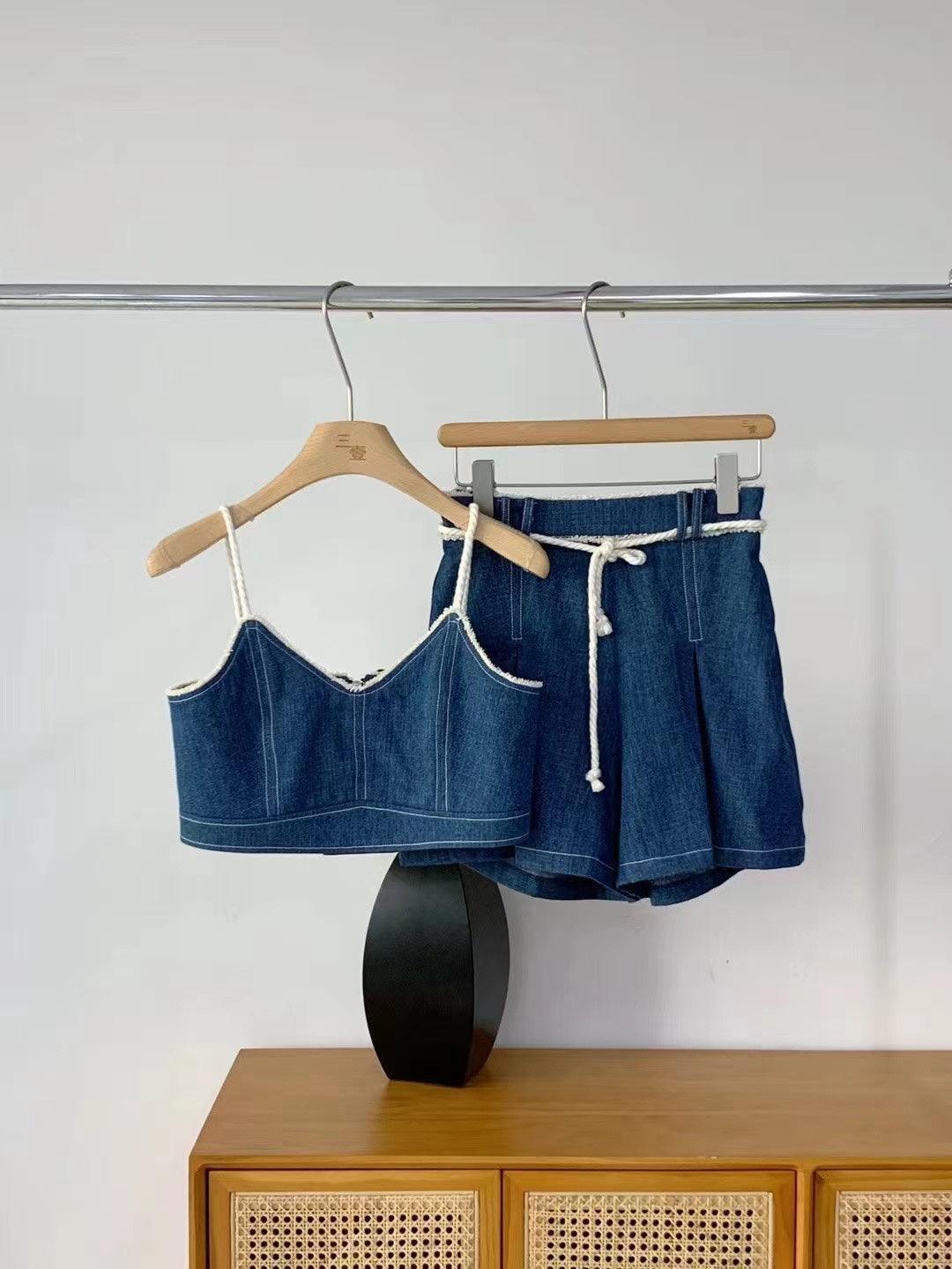 Ladies Strape Shoulder Denim Mini Dress SKST392 - SWEETKAMA