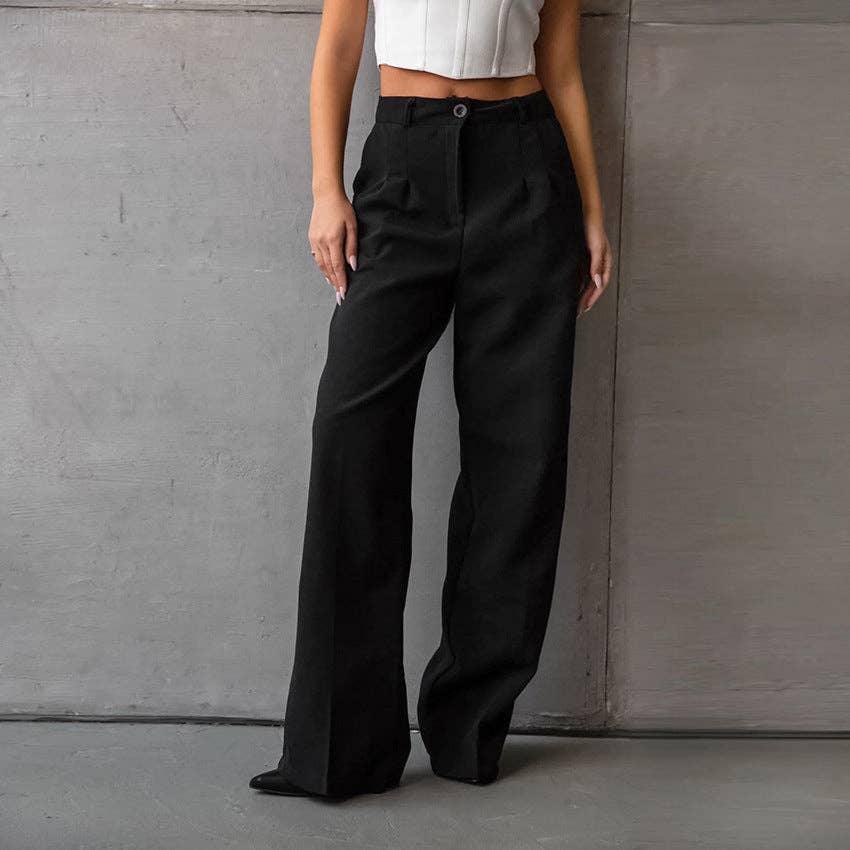 Ladies Stright Leg High Waist Loose Casual Pants C-K2311 - SWEETKAMA