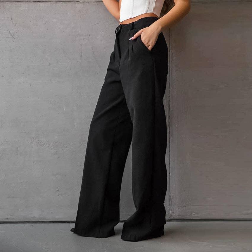 Ladies Stright Leg High Waist Loose Casual Pants C-K2311 - SWEETKAMA