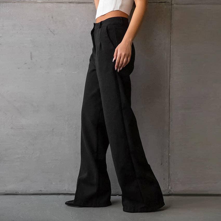 Ladies Stright Leg High Waist Loose Casual Pants C-K2311 - SWEETKAMA