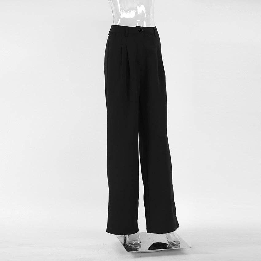 Ladies Stright Leg High Waist Loose Casual Pants C-K2311 - SWEETKAMA