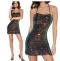 Ladies String Tie Backless Sequined Dress R9090 - SWEETKAMA