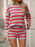 Ladies Stripe Knit Sweater and Shorts Sets E2365 - SWEETKAMA