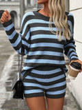 Ladies Stripe Knit Sweater and Shorts Sets E2365 - SWEETKAMA