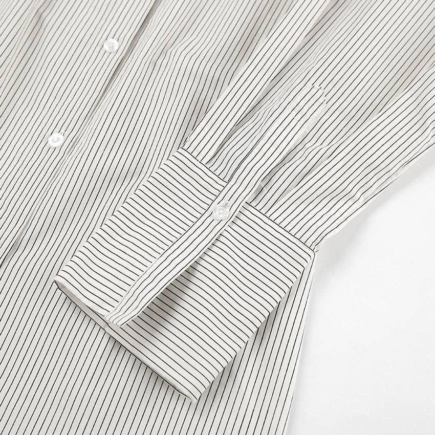 Ladies Stripe Lapel Puff Sleeves Short Shirt Dress LYQ9114 - SWEETKAMA