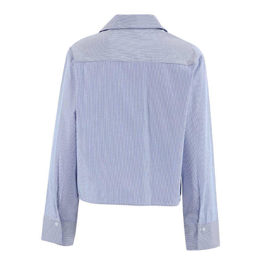 Ladies Stripe Long Sleeves Short Shirt SKT270 - SWEETKAMA