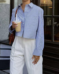 Ladies Stripe Long Sleeves Short Shirt SKT270 - SWEETKAMA
