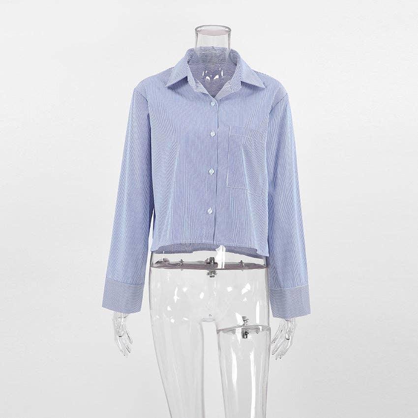 Ladies Stripe Long Sleeves Short Shirt SKT270 - SWEETKAMA