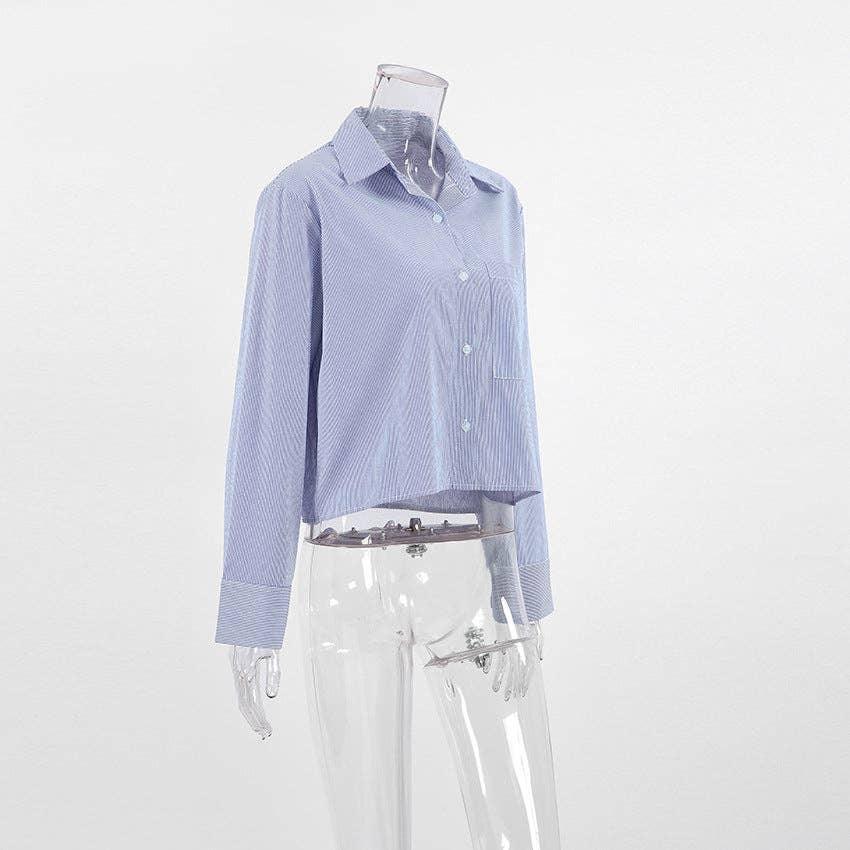 Ladies Stripe Long Sleeves Short Shirt SKT270 - SWEETKAMA