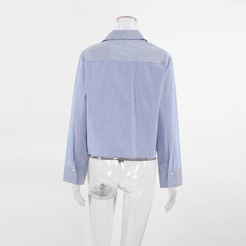 Ladies Stripe Long Sleeves Short Shirt SKT270 - SWEETKAMA