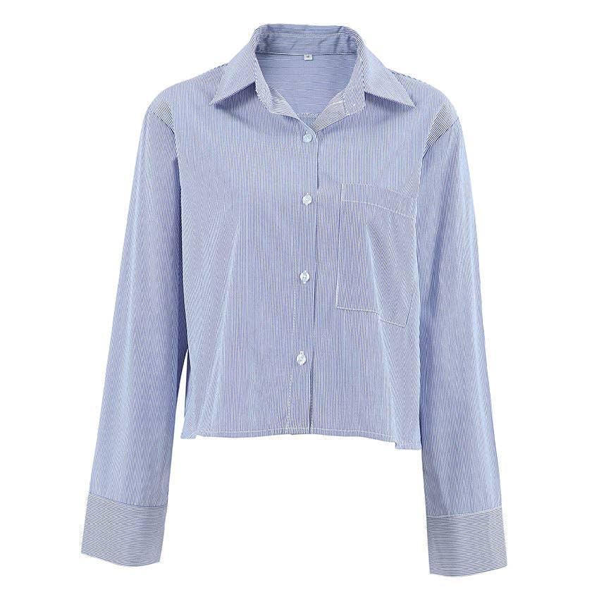 Ladies Stripe Long Sleeves Short Shirt SKT270 - SWEETKAMA