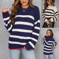 Ladies Stripe Print Long Sleeves Round Neck Top T9055 - SWEETKAMA