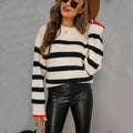 Ladies Stripe Print Long Sleeves Round Neck Top T9055 - SWEETKAMA