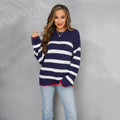 Ladies Stripe Print Long Sleeves Round Neck Top T9055 - SWEETKAMA
